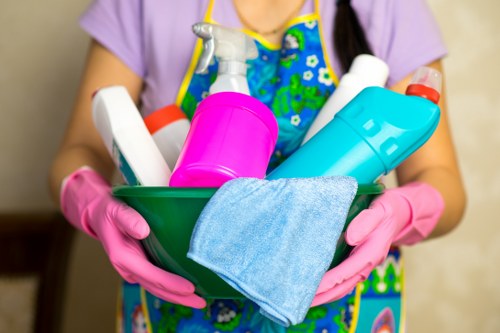 Professional carpet cleaner evaluating a service concern